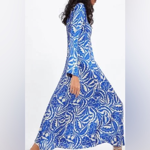 Zara Long Printed Dress - Satin Maxi Dress - Picture 12 of 15